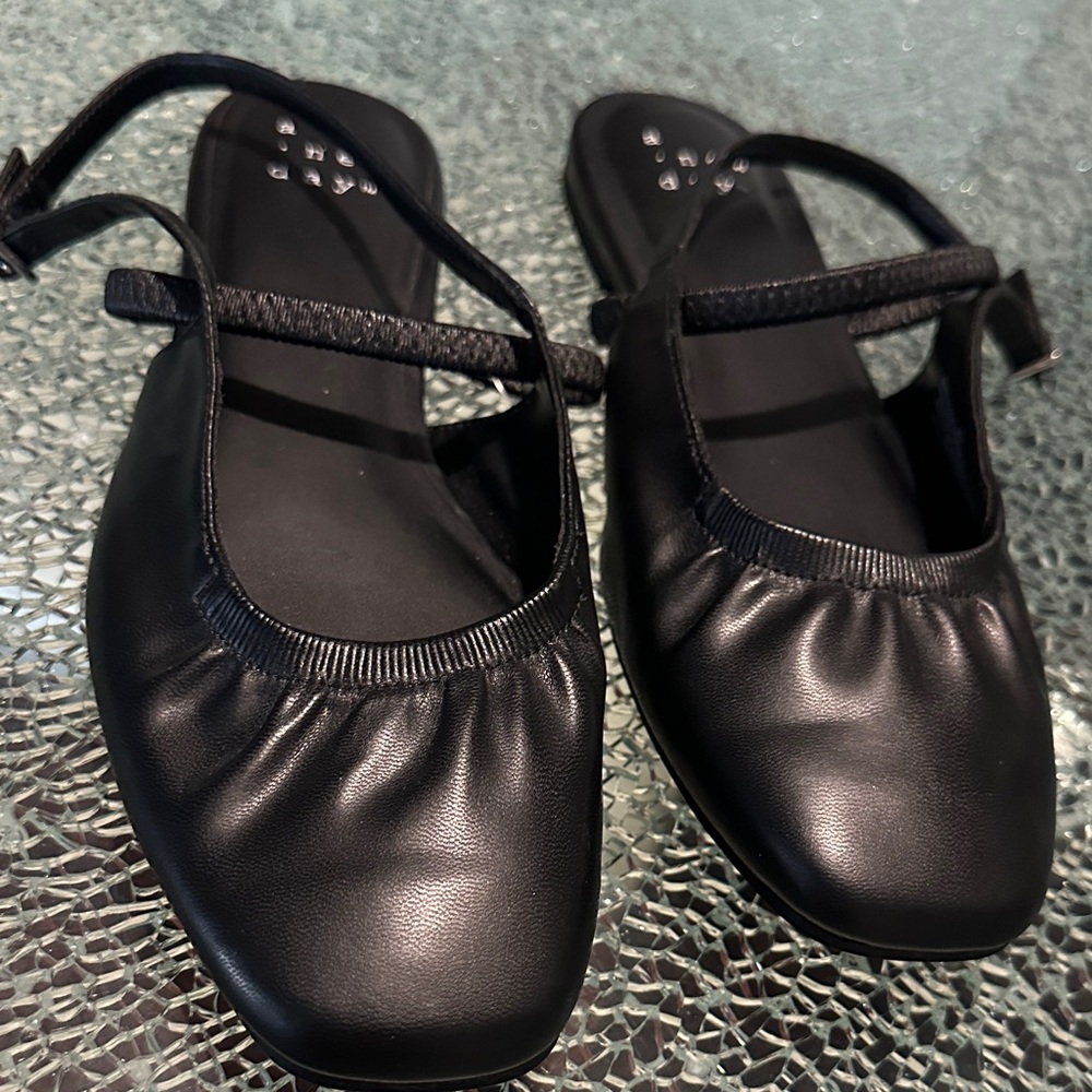 Black Women's Square-Toe Slingback Flats